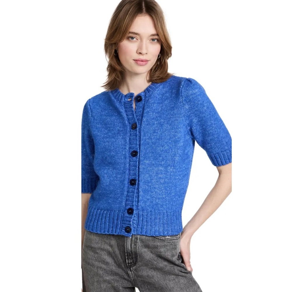 💙 Baum Und Pferdgarten Carlee Cardigan 💙 Blue Merino Wool Puff Sleeve Knit Top